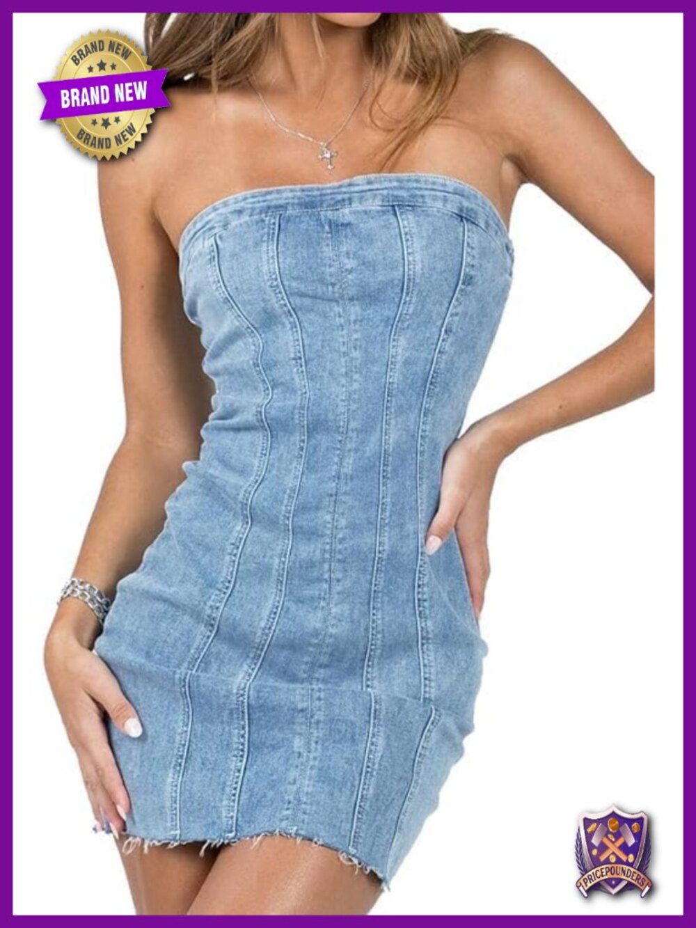 Fronage Women's Denim Strapless Bodycon Corset Tube Mini Dress
